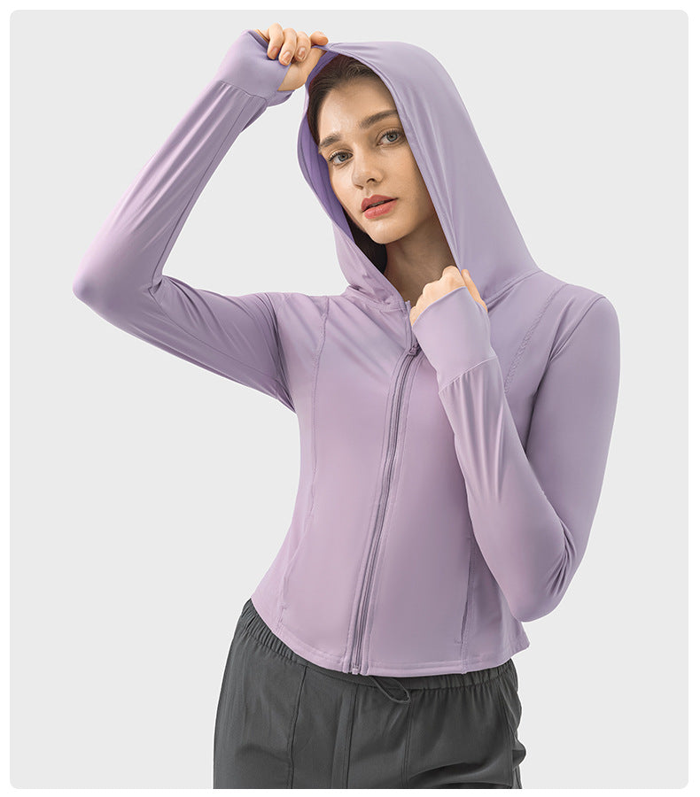Outdoor Sports Upf50 Water Cooled Ice Sensitive Hooded Raw Yarn Sun Protection Clothing Cream Sweet Girl Short Slim Coat