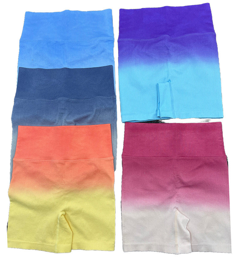 Summer Gradient Women Clothing Yoga T shirt Short Sleeved Sports Shorts Tight Cropped Stretch Two Piece Set Women