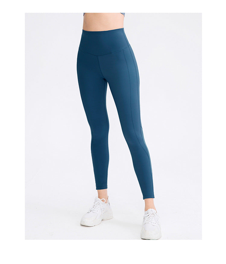 Double Sided Brushed Yoga Pants Women Nude High Waist Tight Fitness Pants Mesh Breathable Sports Trousers