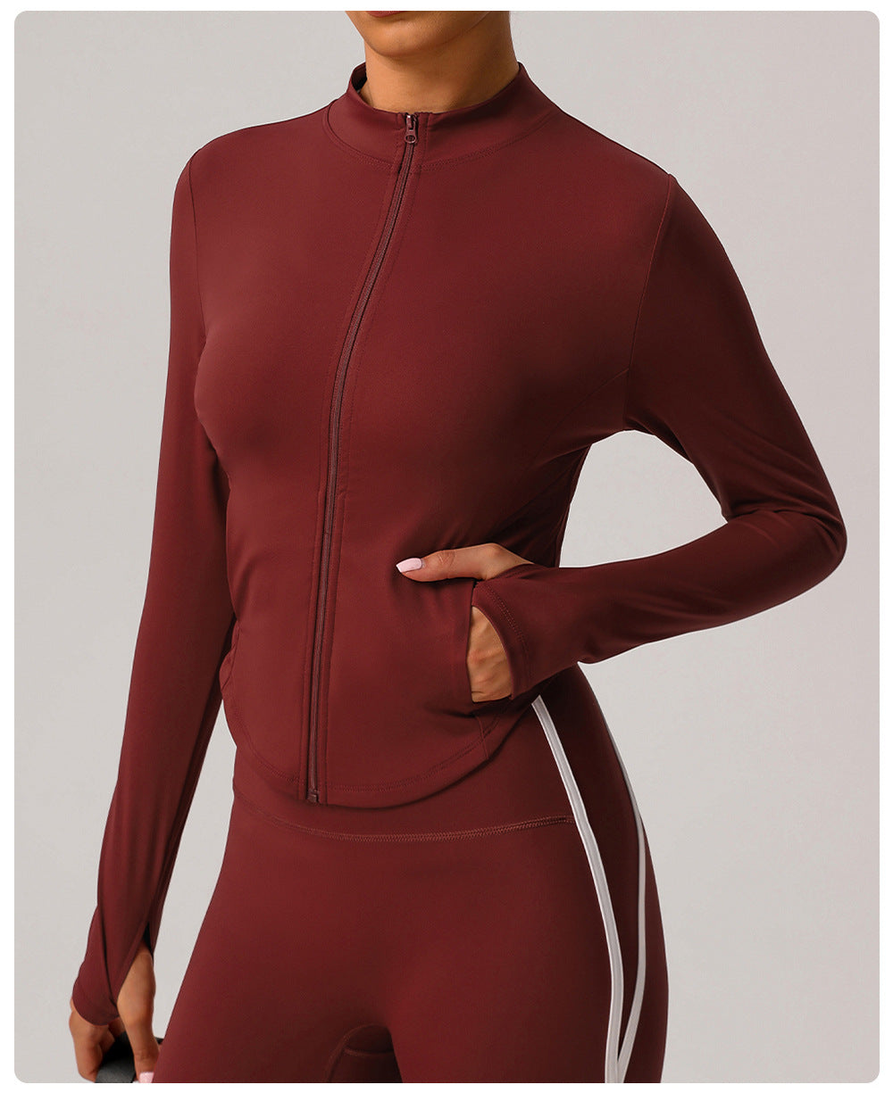 Small Stand Collar Yoga Clothes Women Slim Jacket Windproof Zipper Top Pocket Sports Running Tight Jacket