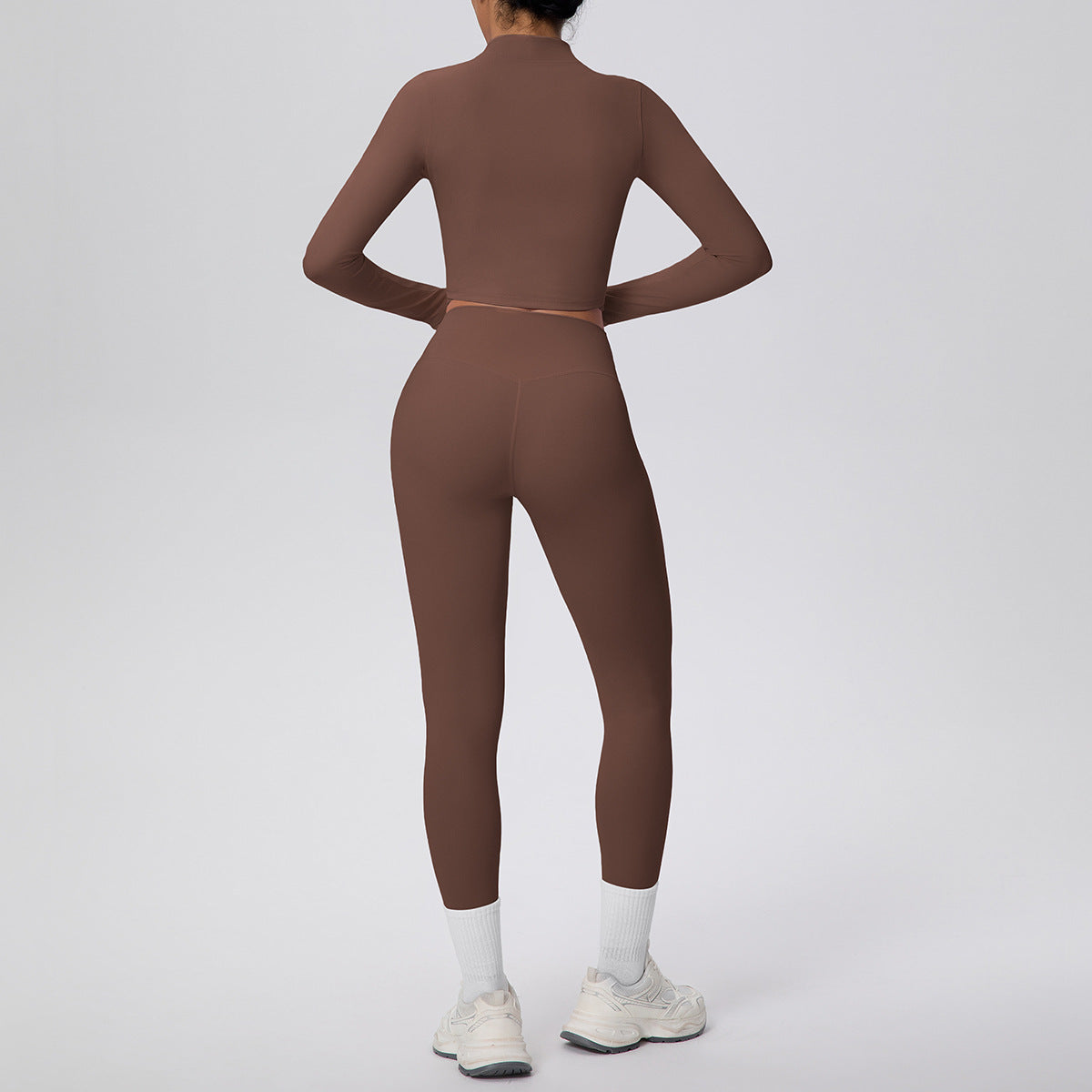 Tight High Waist Nude Feel Sports Thumb Hole Zip Long Sleeve Coat Yoga Clothes Fitness Hip Lifting Yoga Set