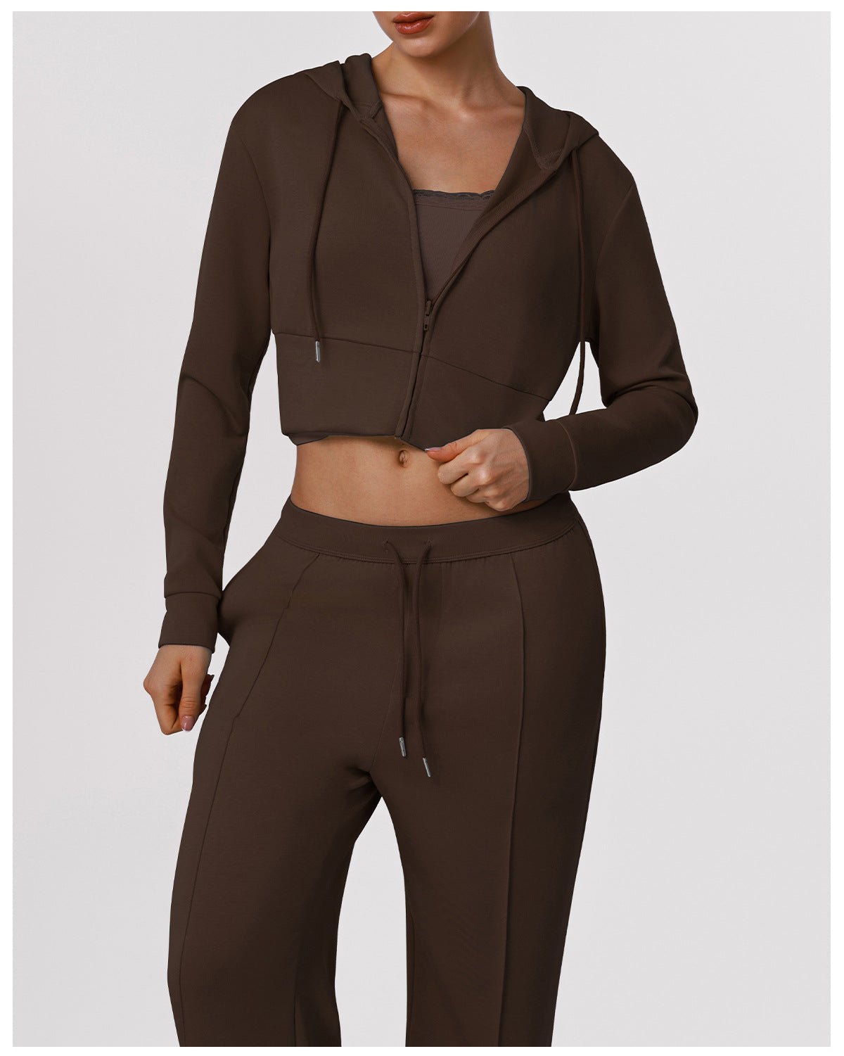 Sports Wide Leg Pants Women Autumn Winter Hooded Long Sleeve Top Yoga Clothes Coat Fitness Two Piece Sets