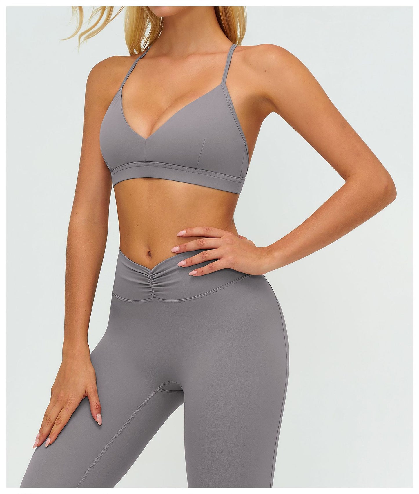 Brushed V neck Yoga Bra Y Line Back Shaping Adjustable Sports Underwear Fitness Running Sports Bra