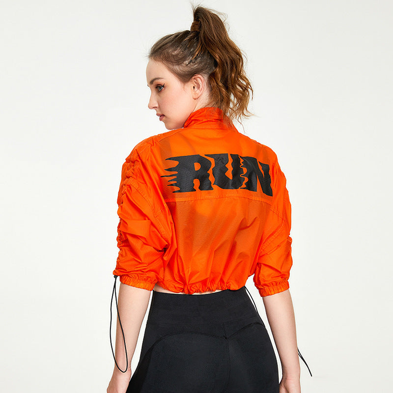 Nylon Zipped Stand Collar Training Sun Protection Workout Clothes Jacket Casual Loose Cardigan Running Fitness Yoga Wear