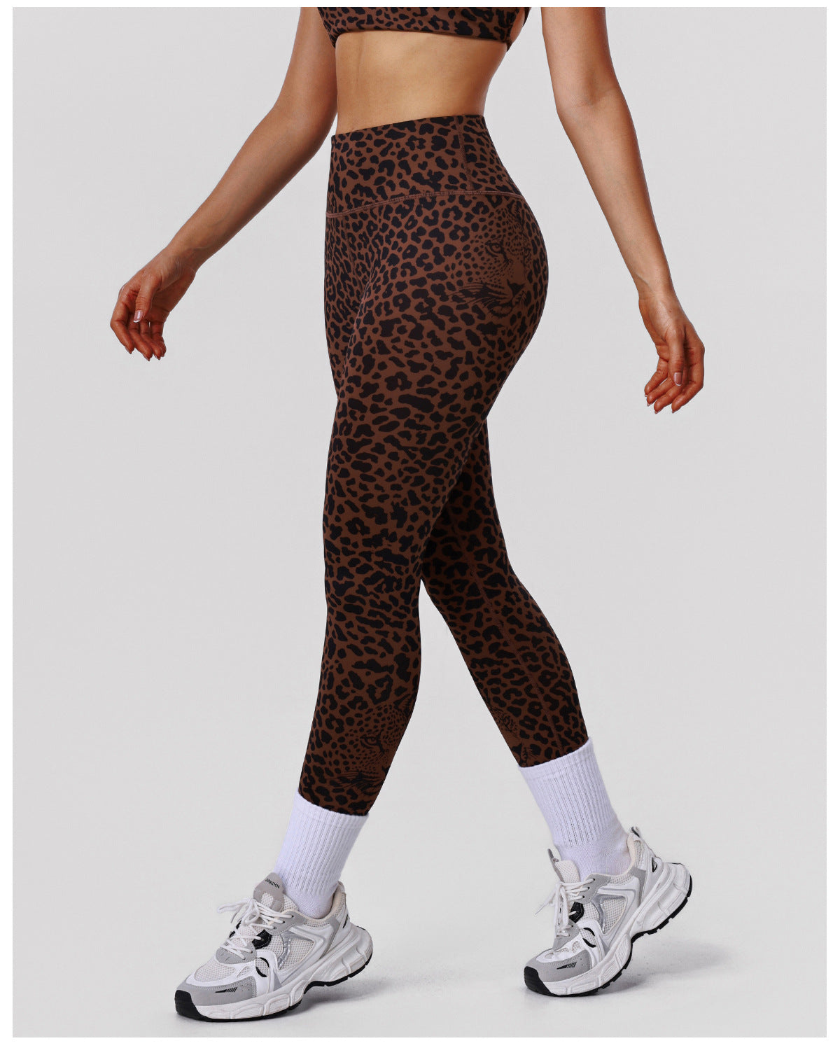 Leopard Print Peach Hip Raise Printed High Waist Yoga Pants Women Slim Fit Fitness Pants Outdoor Running Sports Ninth Pants