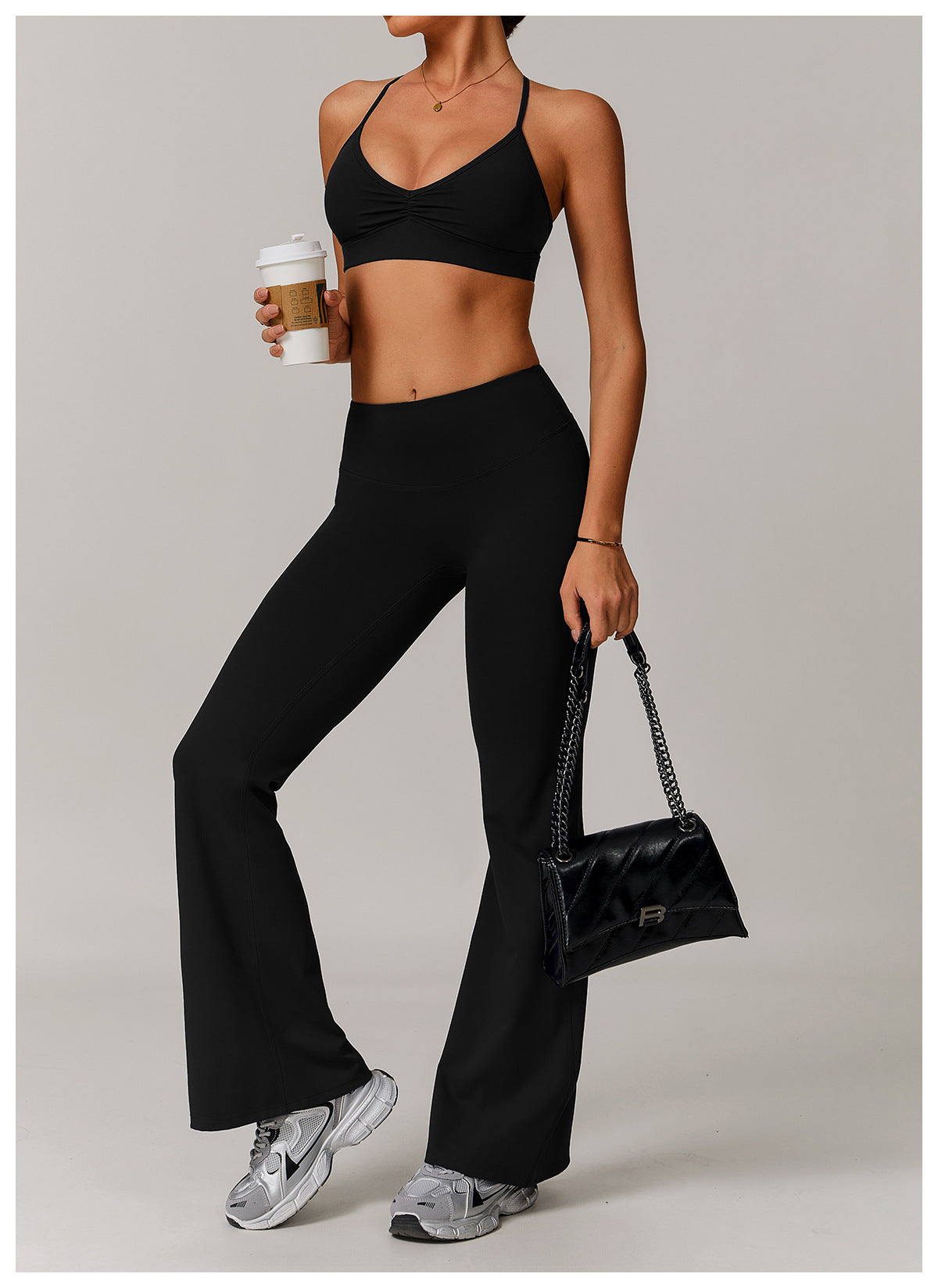 Sollinarry V neck Yoga Bra Cross Back Slimming Pleated Underwear Running Sports Workout Bra