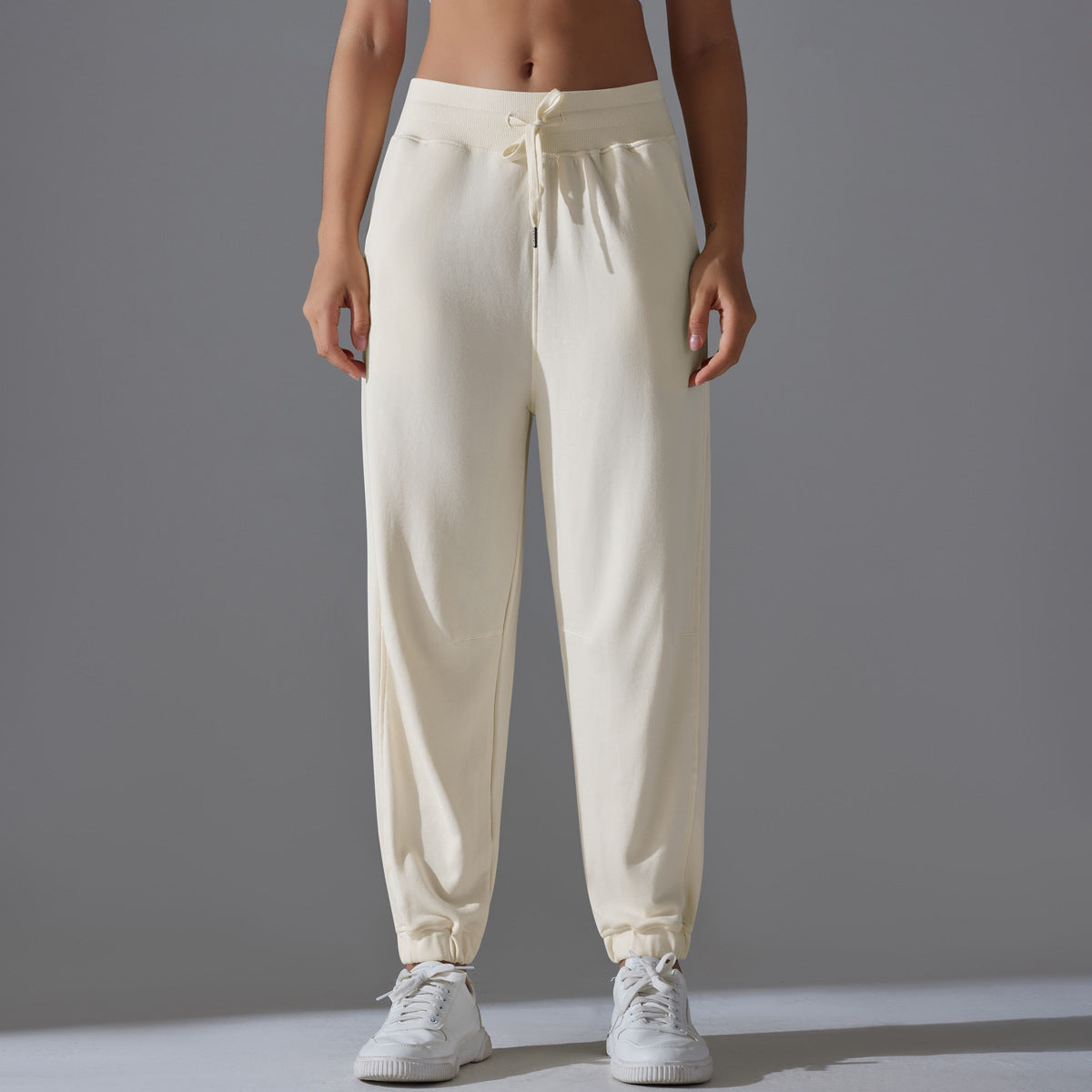Internet Celebrity Pants Loose Tappered Sports Pants Drawstring Side Pocket Draping Wide Leg Breathable High Waist Fitness Pants Running Pants