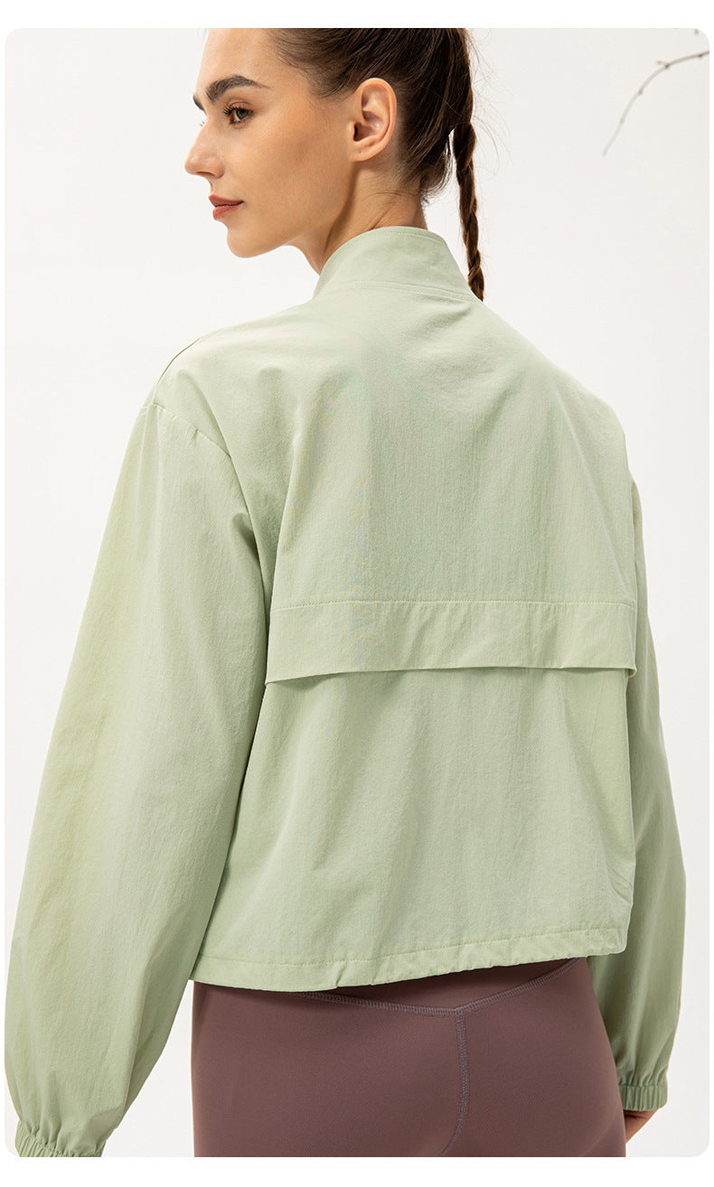 Outdoor Sports Windbreaker Women Loose Casual Yoga Clothes Zipped Stand Collar Running Fitness Jacket