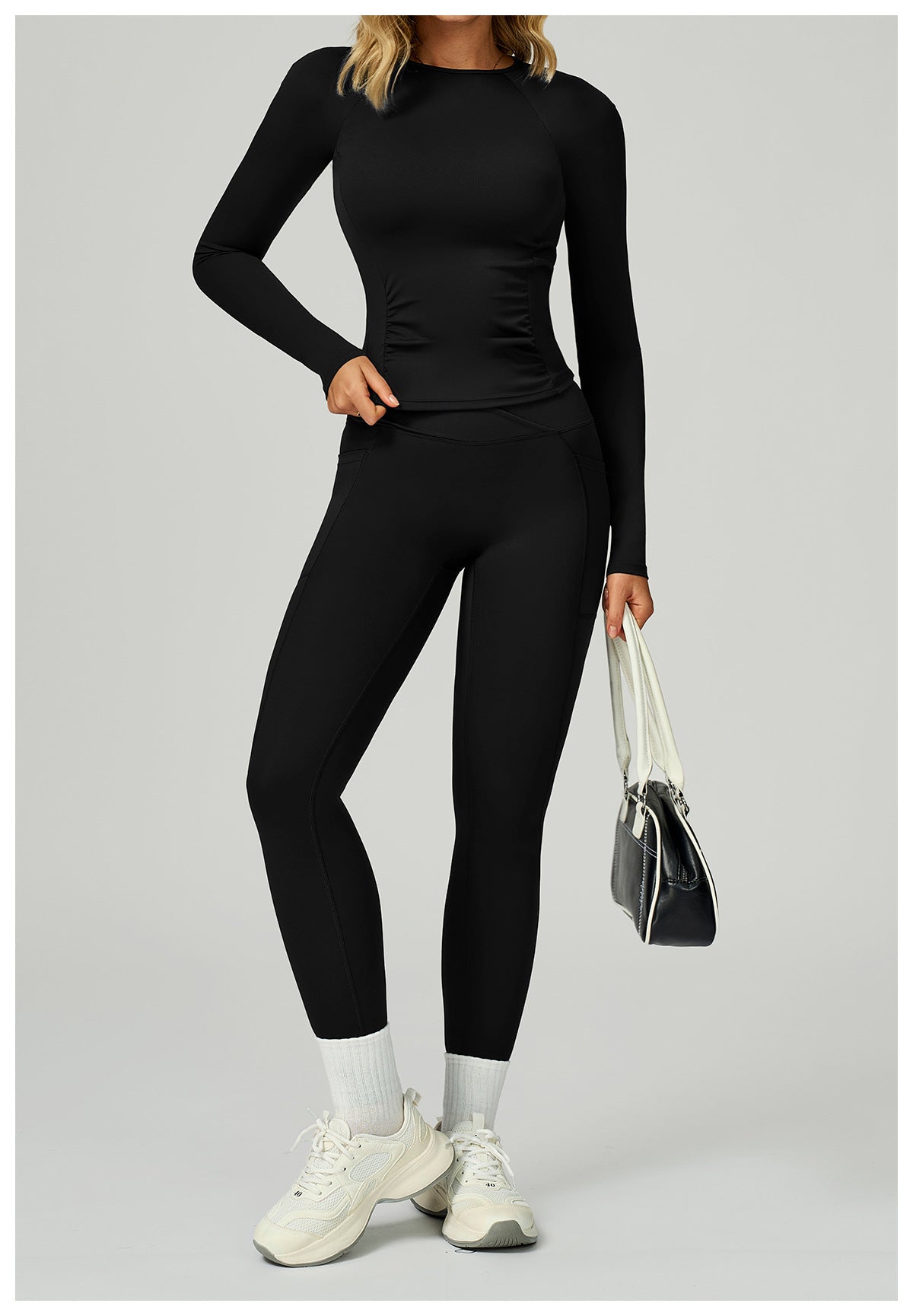 Sollinarry Nude Feel round Neck Yoga Long Sleeve Slim Fitting Belly Contracting High Sense Sports Top Outdoor Running Fitness Clothes