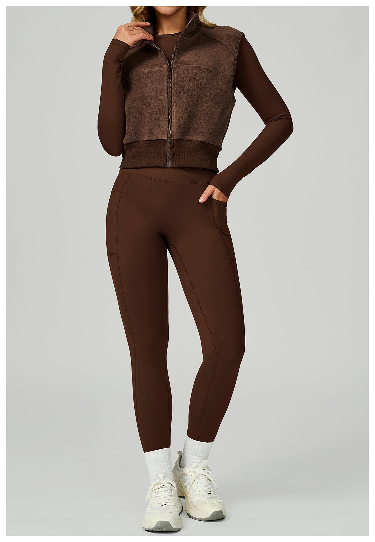 Turtleneck Autumn Winter Velvet Vest Sleeveless Outer Wear Zipper Sports Vest Outdoor Running Top