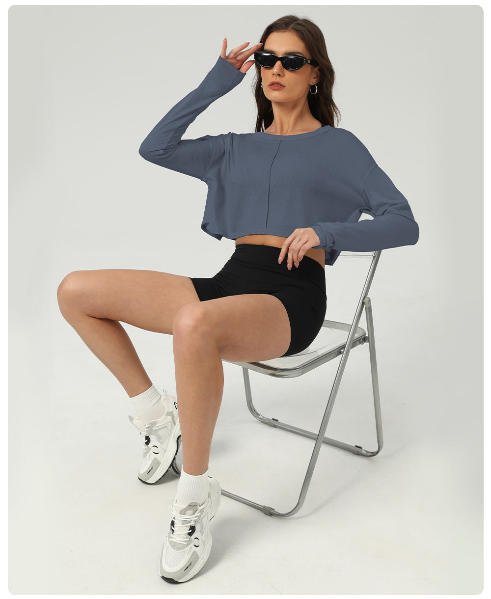 Fitness Sports Long Sleeved Top Women O neck Short Backless Outerwear Casual Long Sleeves Yoga Clothes Blouse