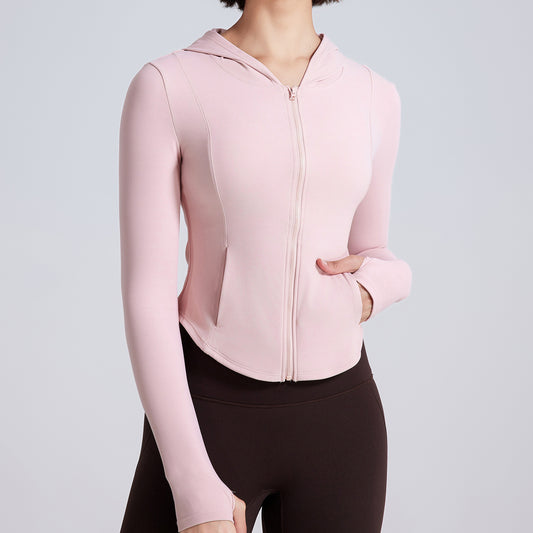 Double Sided Nude Feel Running Fitness Sports Jacket Women Slim Fit Thin Yoga Wear Long Sleeve Zipper Hoodie