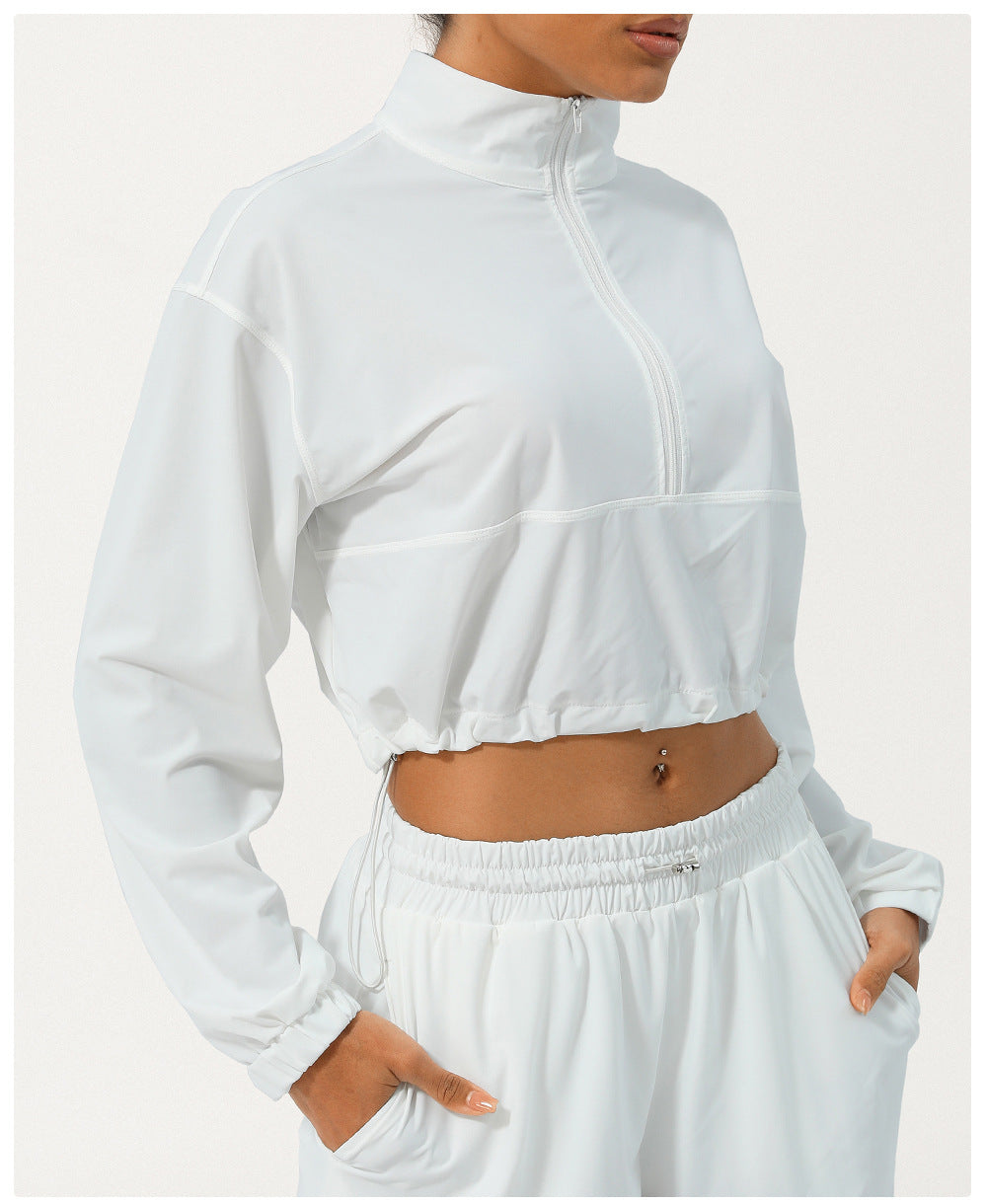 Summer Half Zipper Turtleneck Sun Protection Yoga Clothes Coat UV Protection Outdoor Skin Clothing Hoodie With Drawstrings Sun Protective Clothing