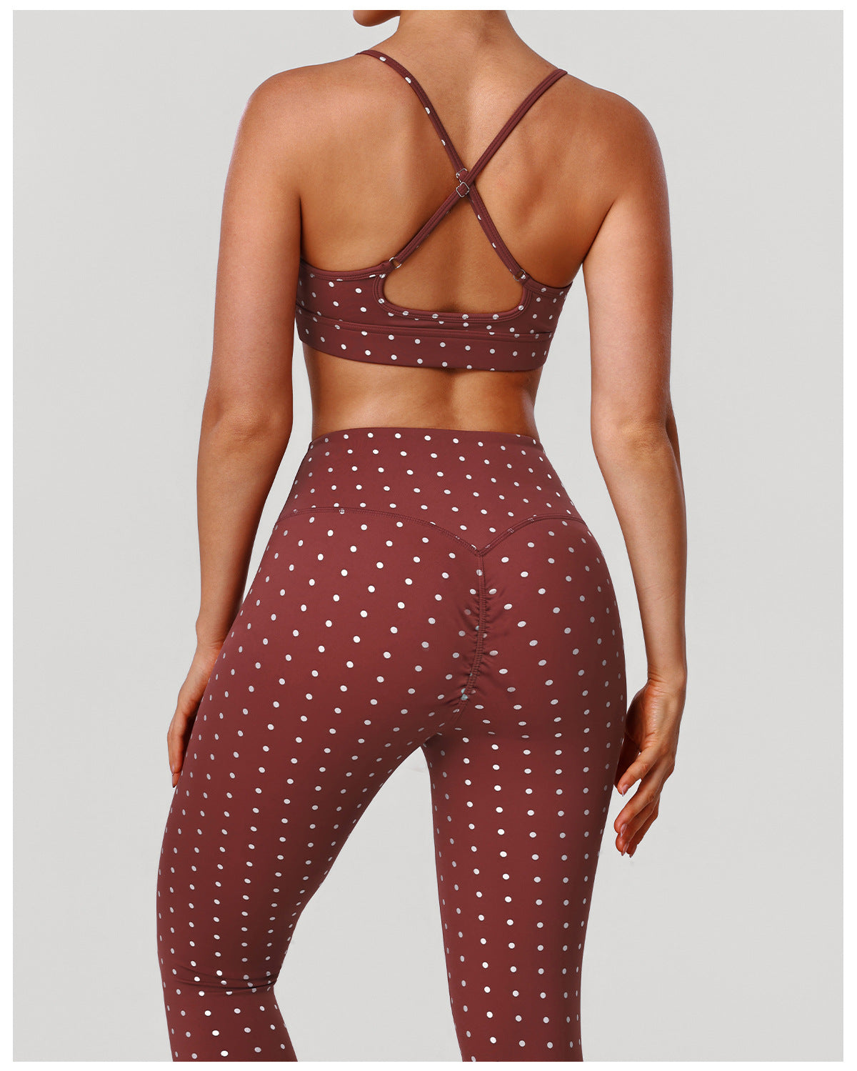 Silver Polka Dot Yoga High Elastic Tights Push up Sports Bra Fitness Two Piece Sets