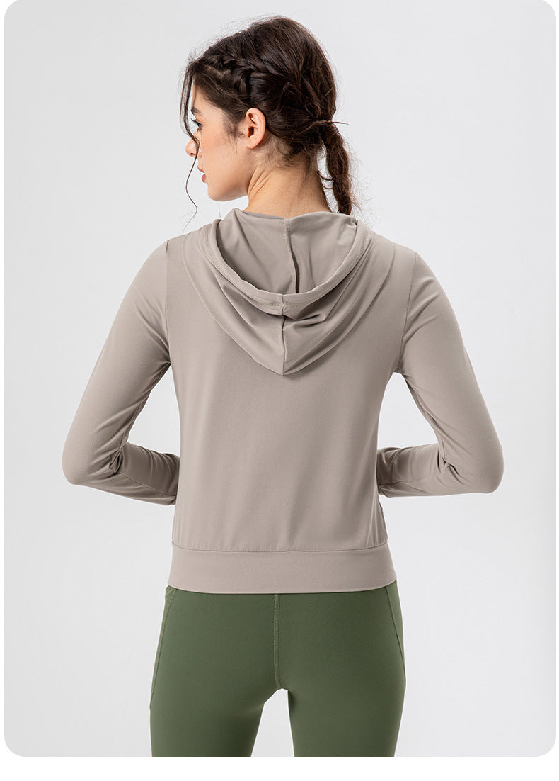 Autumn Yoga Jacket Hooded Slim Fit Workout Clothes High Elastic Breathability Nude Feel Running Exercise Coat