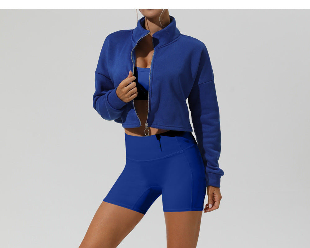 Outdoor Sports Long Sleeved Sweater Women Autumn Winter Stand Collar Loose Thickening Keep Warm Casual Zip Coat