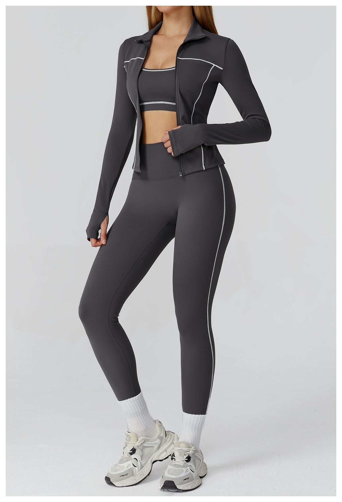 Contrast Color Brushed Yoga Coat Zipper Windproof Slim Jacket Outdoor Sports Running Fitness Clothes Women