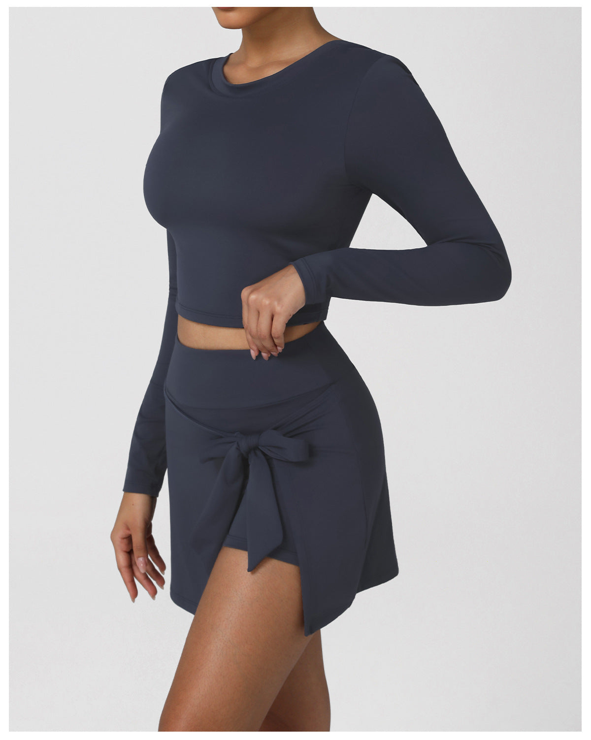 Nude Feel Tennis Women False Two Piece Skirted Leggings Slim Fit Sports Long Sleeved Top Set Outdoor Workout Clothes