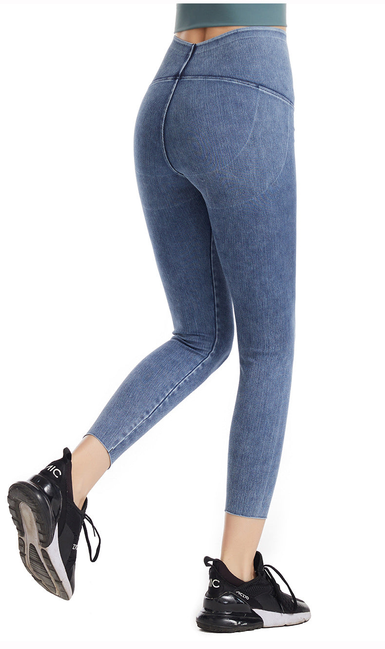 Spring Summer Denim Yoga Weight Loss Pants Women High Waist Slimming Hip Raise Outer Wear Tight Stretch Belly Compression Casual Pants