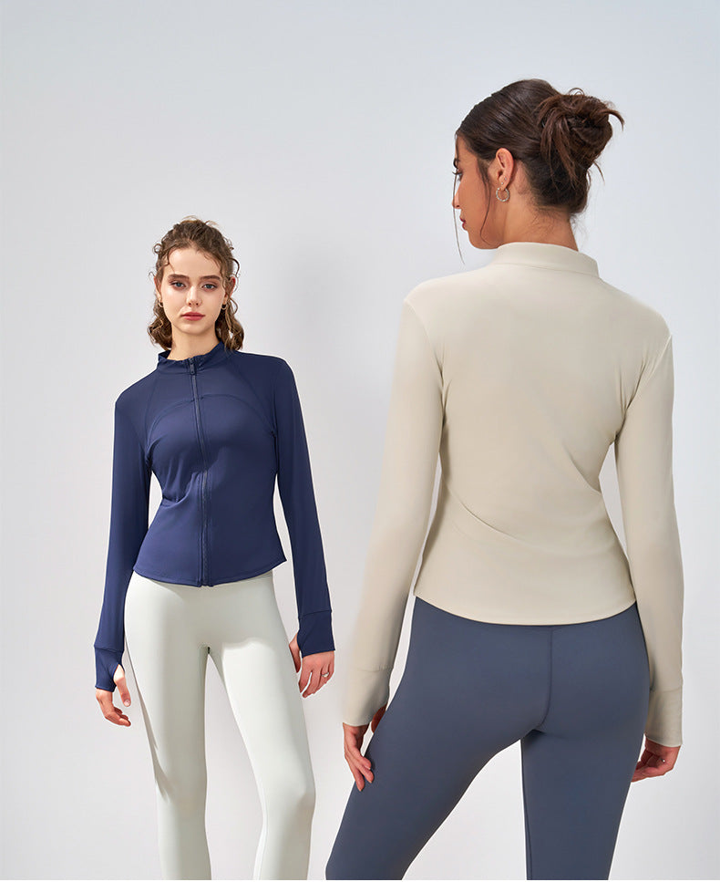 Yoga Clothes Zipper Coat Women Slim Fit Stand Up Collar Cinched Fitness Running Sports Yoga Coat Autumn