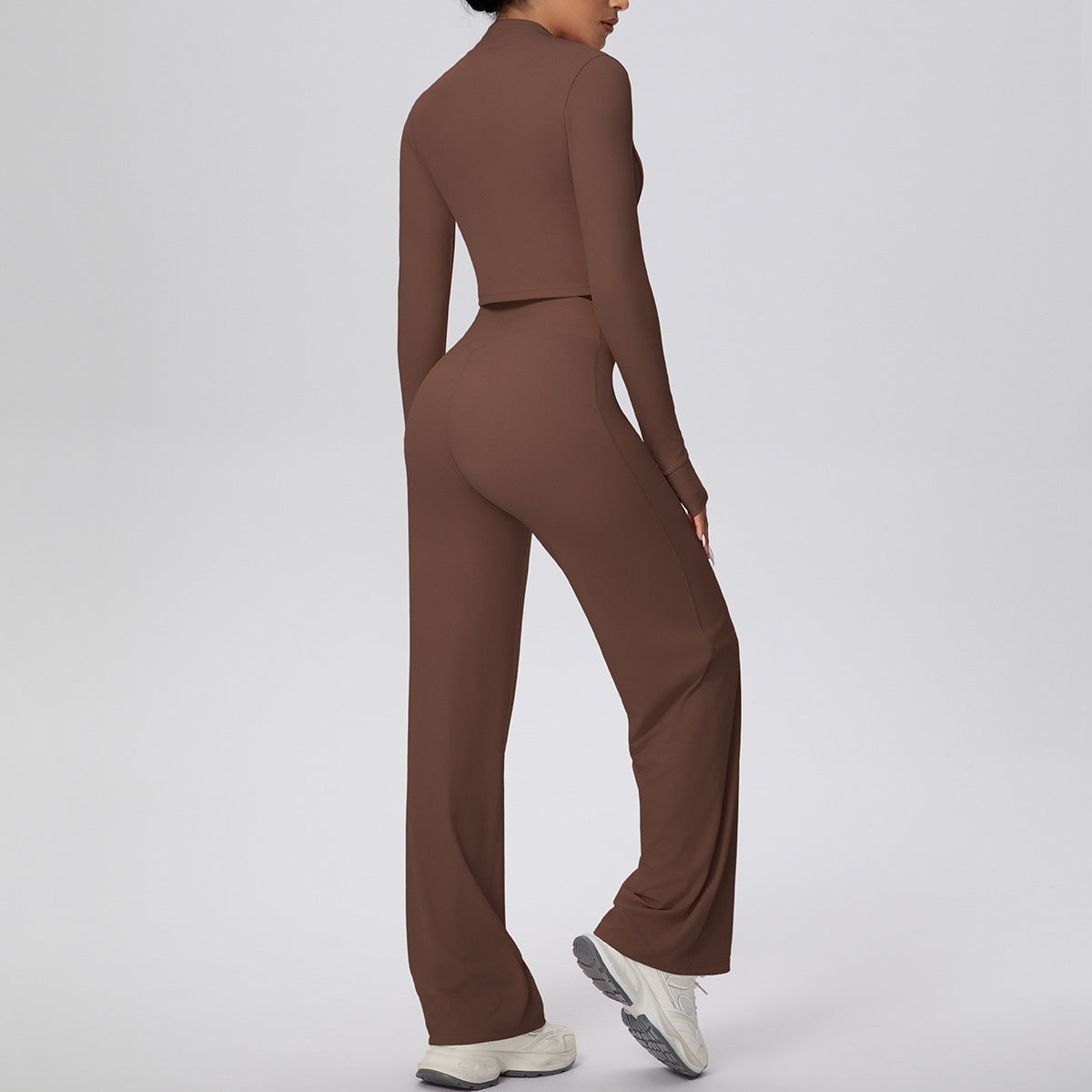 Micro Brushed Solid Color Zipper Jacket Sports Long Sleeve Running Baggy Straight Trousers Fitness Yoga Wear Suit Women