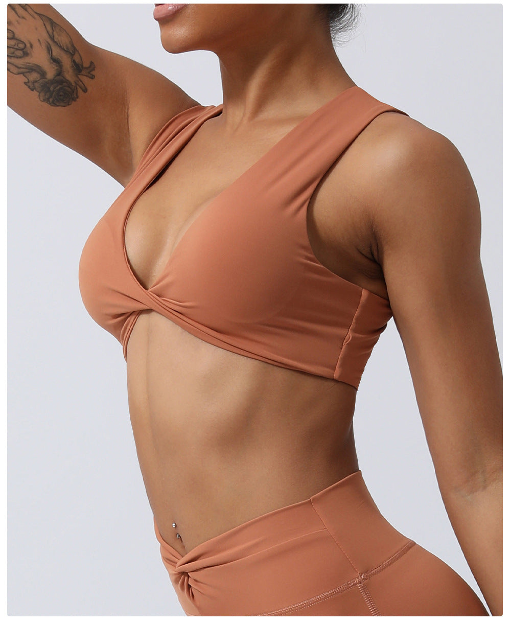 Twist Shockproof Push-up Yoga Bra Indoor Training Workout Bra Sports Vest with Chest Pad for Women
