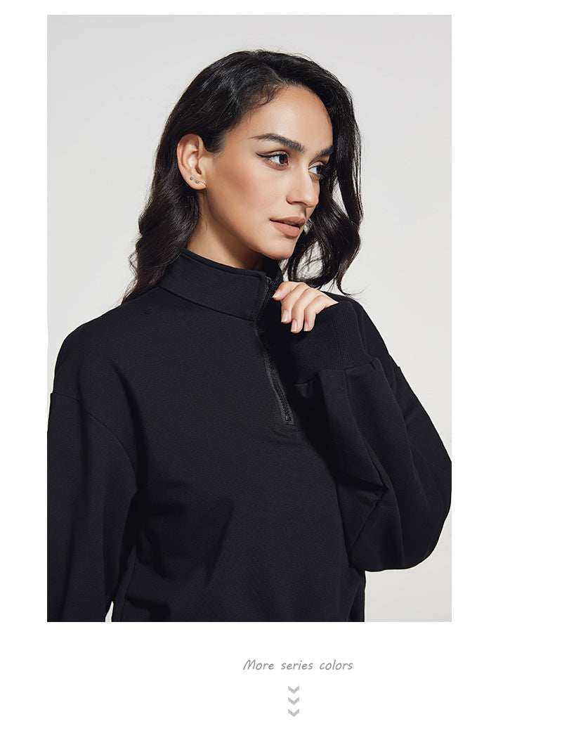 Autumn Long Collar Fitness Sports Sweater Women Loose Zip Drawstring Long Sleeve Yoga Wear Top T shirt
