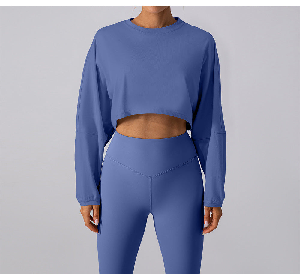 Round Neck Sweater T Shirt Short Sports Bottoming Shirt Yoga Running Loose Long Sleeve Top Women