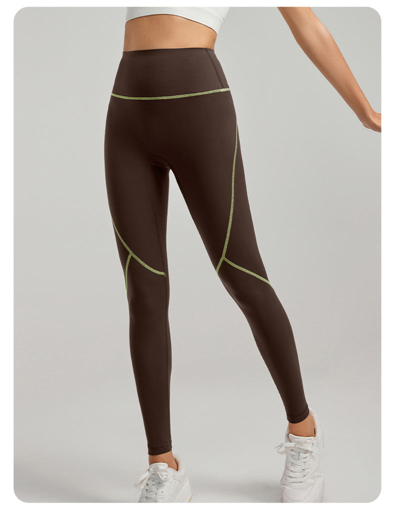 Antibacterial Inner Sports Trousers Contrasting Color Thread Nude Feel Fitness Tights Outer Wear High Waist Hip Lift Yoga Trousers