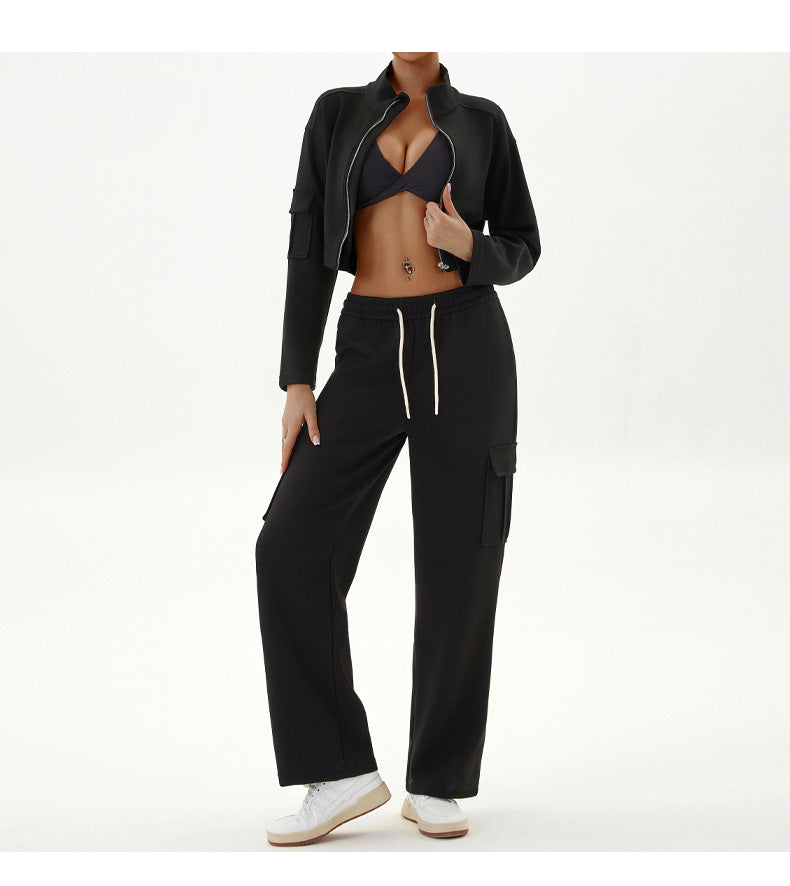Women Autumn Winter Workwear Casual Sports Sets Loose Jogging Yoga Clothes with Zipper