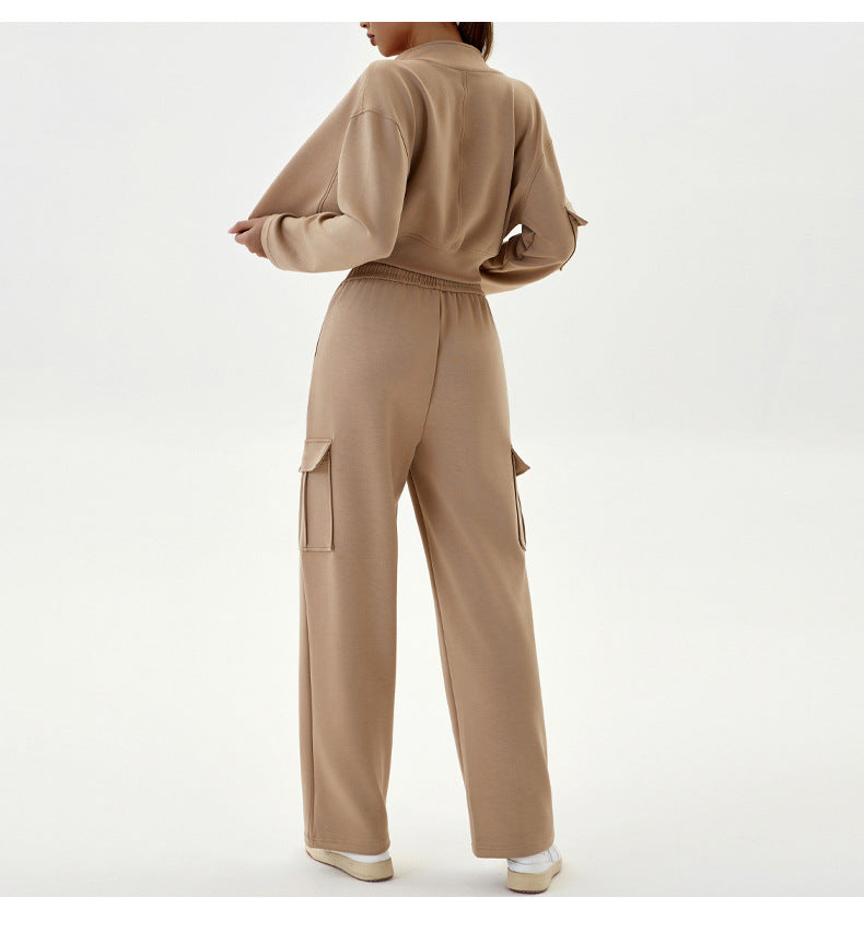 Women Autumn Winter Workwear Casual Sports Sets Loose Jogging Yoga Clothes with Zipper