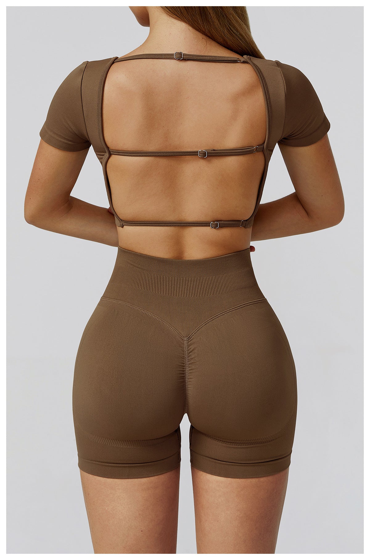 Autumn Winter Seamless Yoga Clothes for Women Hollow Out Cutout-out Beauty Back Slim Fit Yoga Short Sleeve Outdoor Running Top