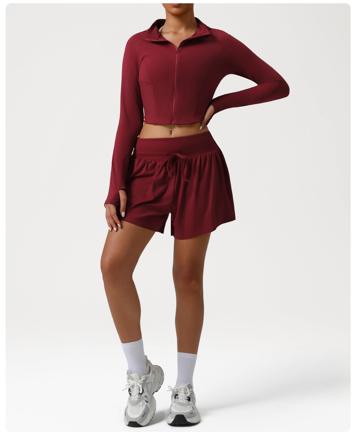 Autumn Winter Nude Feel Casual Sports Hooded Suit Slim Stand Collar Jacket High Waist Workout Shorts Yoga Two Piece Sets