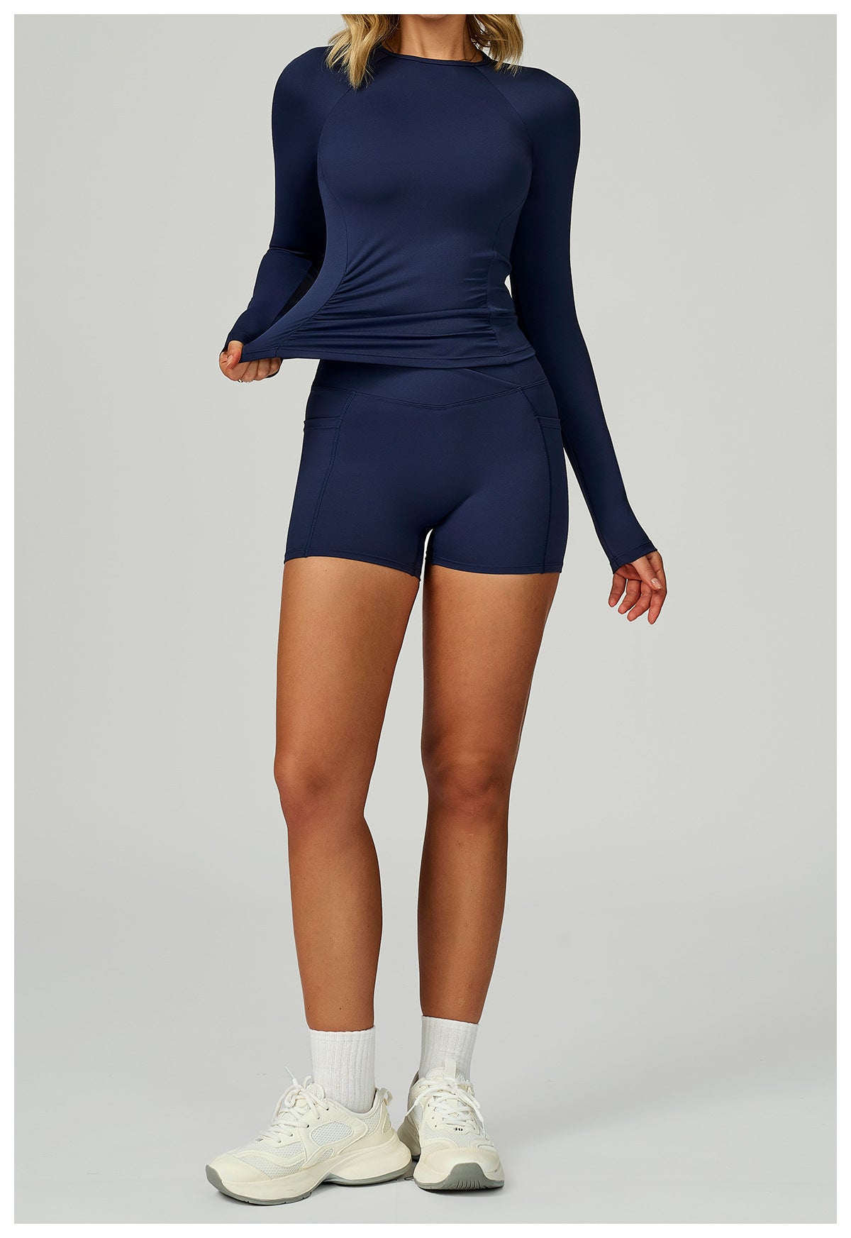 Sollinarry Nude Feel round Neck Yoga Long Sleeve Slim Fitting Belly Contracting High Sense Sports Top Outdoor Running Fitness Clothes