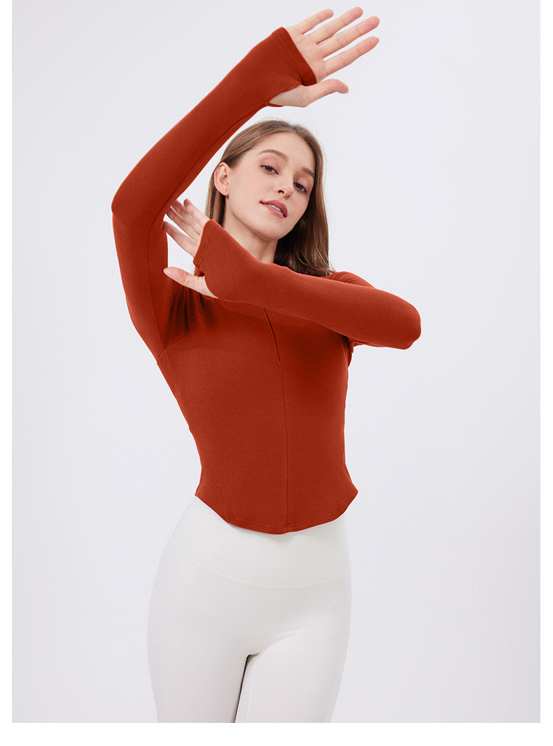 Half Zipper Sportswear Jacket Women Stand Up Collar Slim Fit Warm Slimming Running Training Yoga Fitness Long Sleeved Upper Garment T
