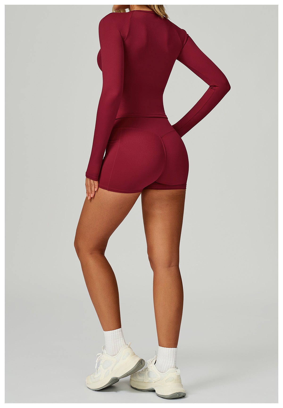 Sollinarry Nude Feel round Neck Yoga Long Sleeve Slim Fitting Belly Contracting High Sense Sports Top Outdoor Running Fitness Clothes