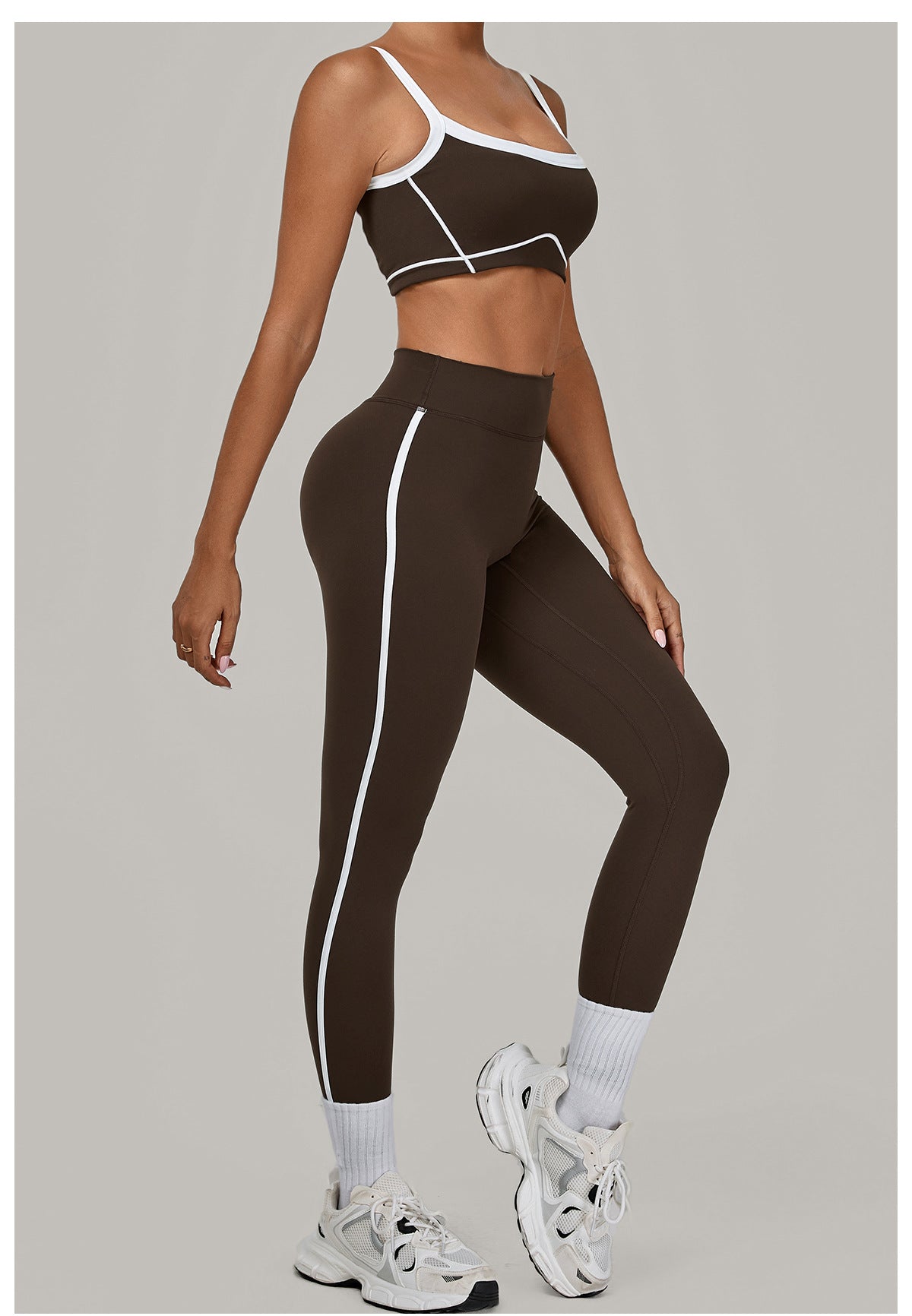 Autumn Sand Color Contrast Patchwork Yoga Suit Skinny Slimming Outdoor Sports Running Fitness Two Piece Sets