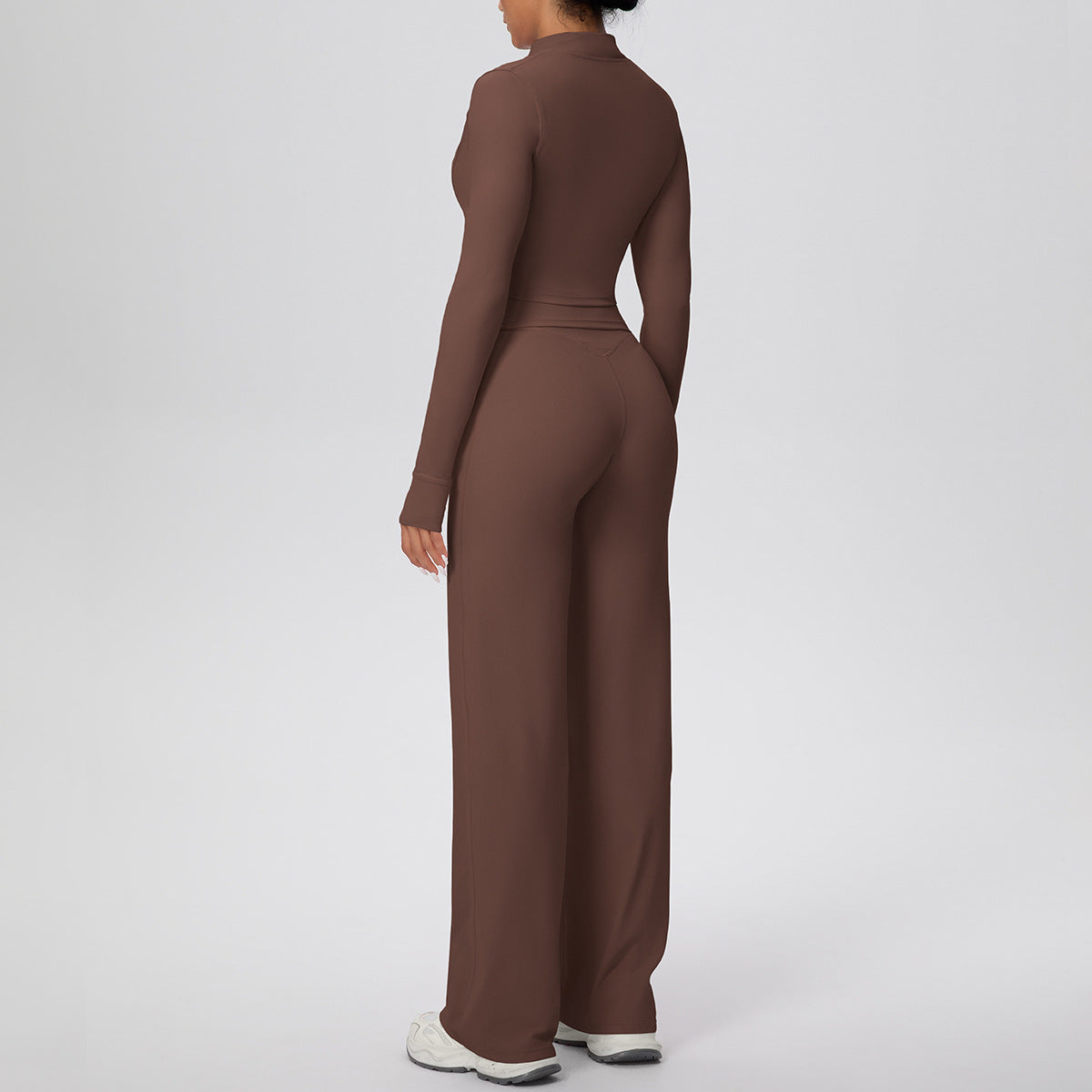 Solid Color Sports Zip Long Sleeve Coat Strap Vest Baggy Straight Trousers Workout Clothes Yoga Three Piece Set