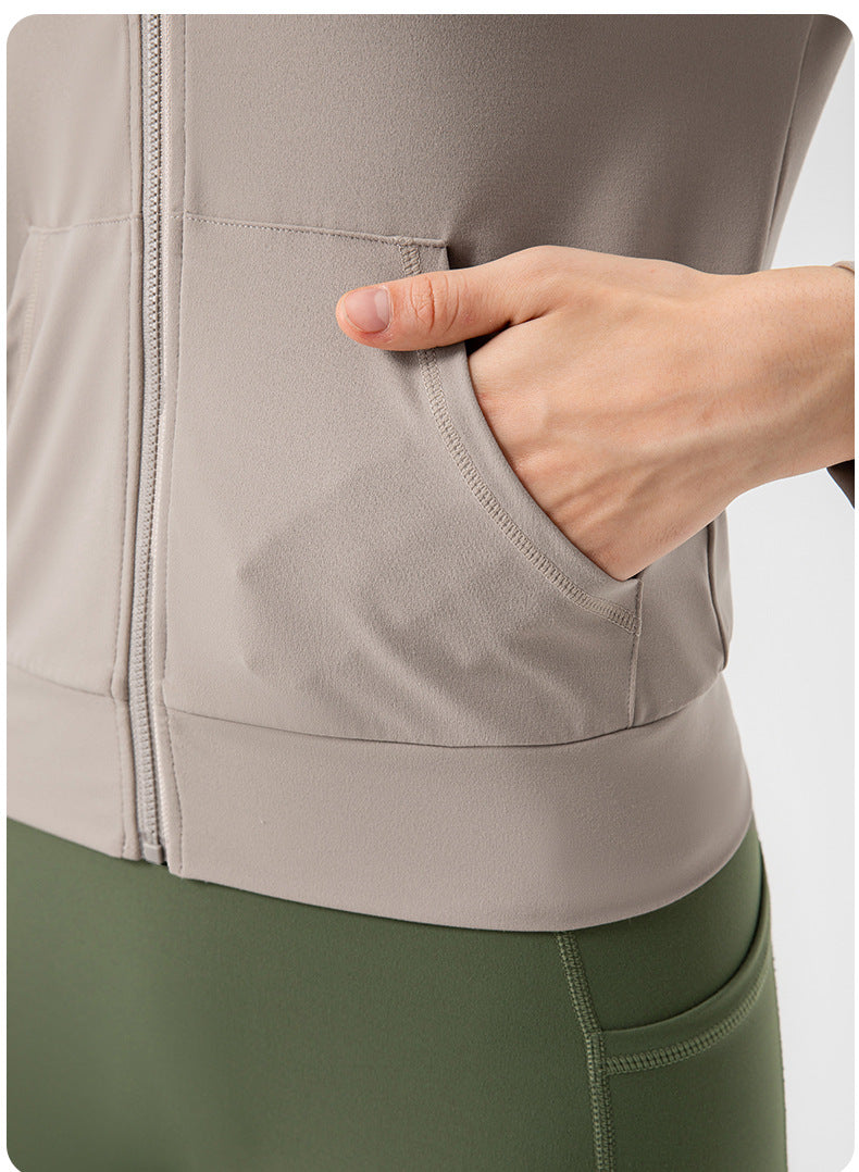 Autumn Yoga Jacket Hooded Slim Fit Workout Clothes High Elastic Breathability Nude Feel Running Exercise Coat