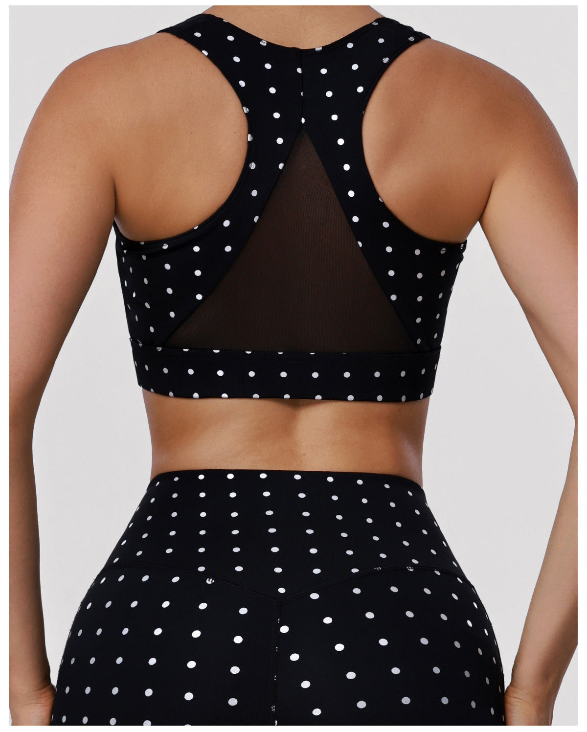 Polka Dot Yoga Bra Stitching Mesh Vest with Pad Beauty Back Push up Shockproof Sports Workout Underwear
