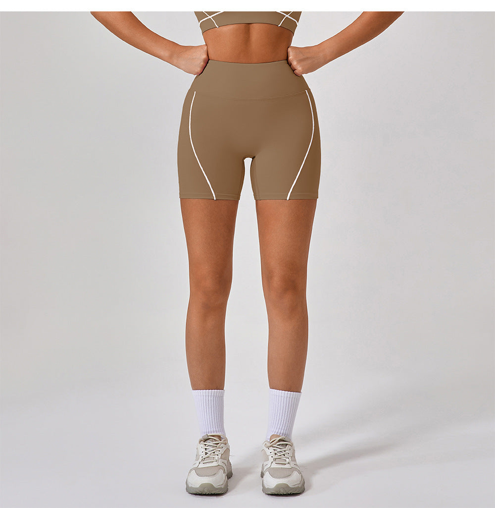 Contrast Color Summer High Waist Tight Nude Feel No Embarrassment Line Yoga Pants Women Peach Hip Raise Three Point Fitness Pants