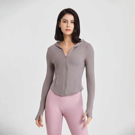 Nude Feel Autumn Winter Yoga Clothes Coat Long Sleeved Zipper Cardigan Women Hooded Running Sports Workout Clothes Top