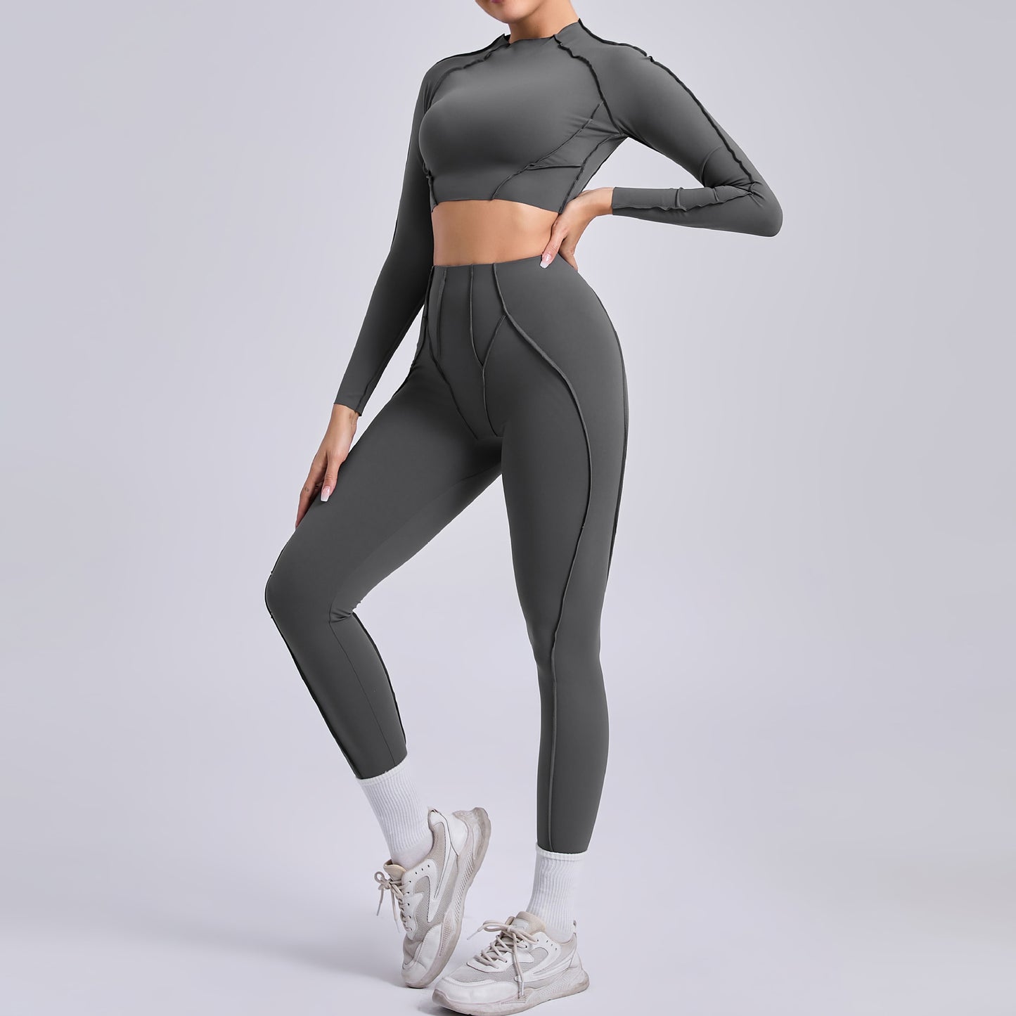 Autumn Sand Three Dimensional Beauty Yoga Two Piece Sets Women Pleated Hip Lifting All Match Yoga Clothes Running Exercise Workout Outfit