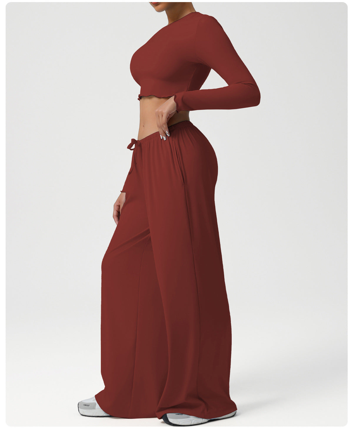 Dance Sports Loose Drooping Wide Leg Pants Yoga Clothes Slim Long Sleeve Top Fitness Two Piece Sets