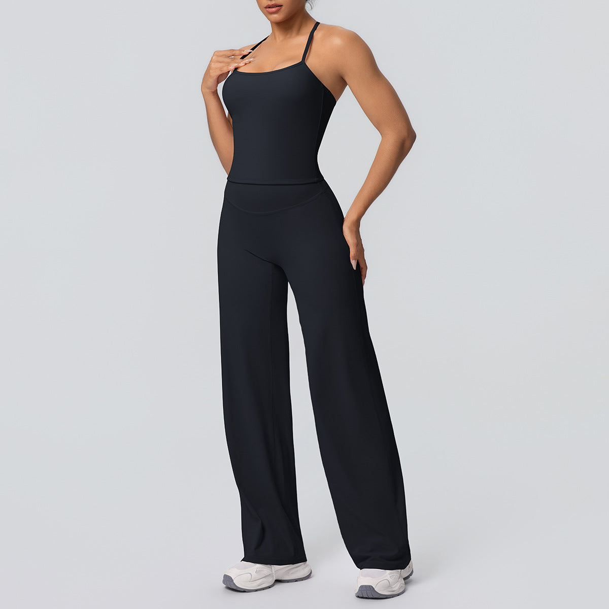 Women Nude Feel Solid Color Sports Sling Vest Abdominal Shaping High Waist Straight Leg Pants Yoga Clothes Leggings Yoga Set
