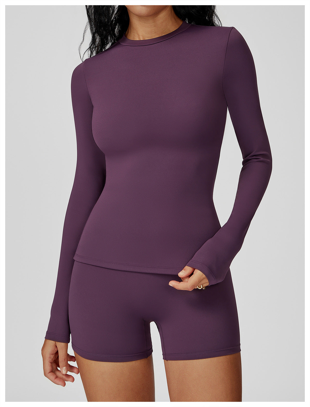 Sollinarry Brushed Long Sleeve Yoga Clothes round Neck Slim Fitness Clothes Outdoor Running Sport Long Sleeve T shirt