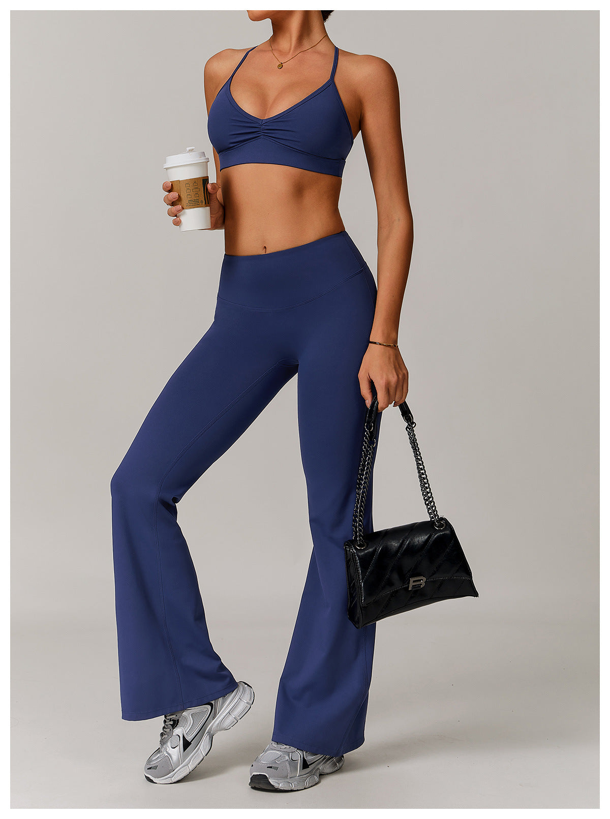 Sollinarry V neck Yoga Bra Cross Back Slimming Pleated Underwear Running Sports Workout Bra