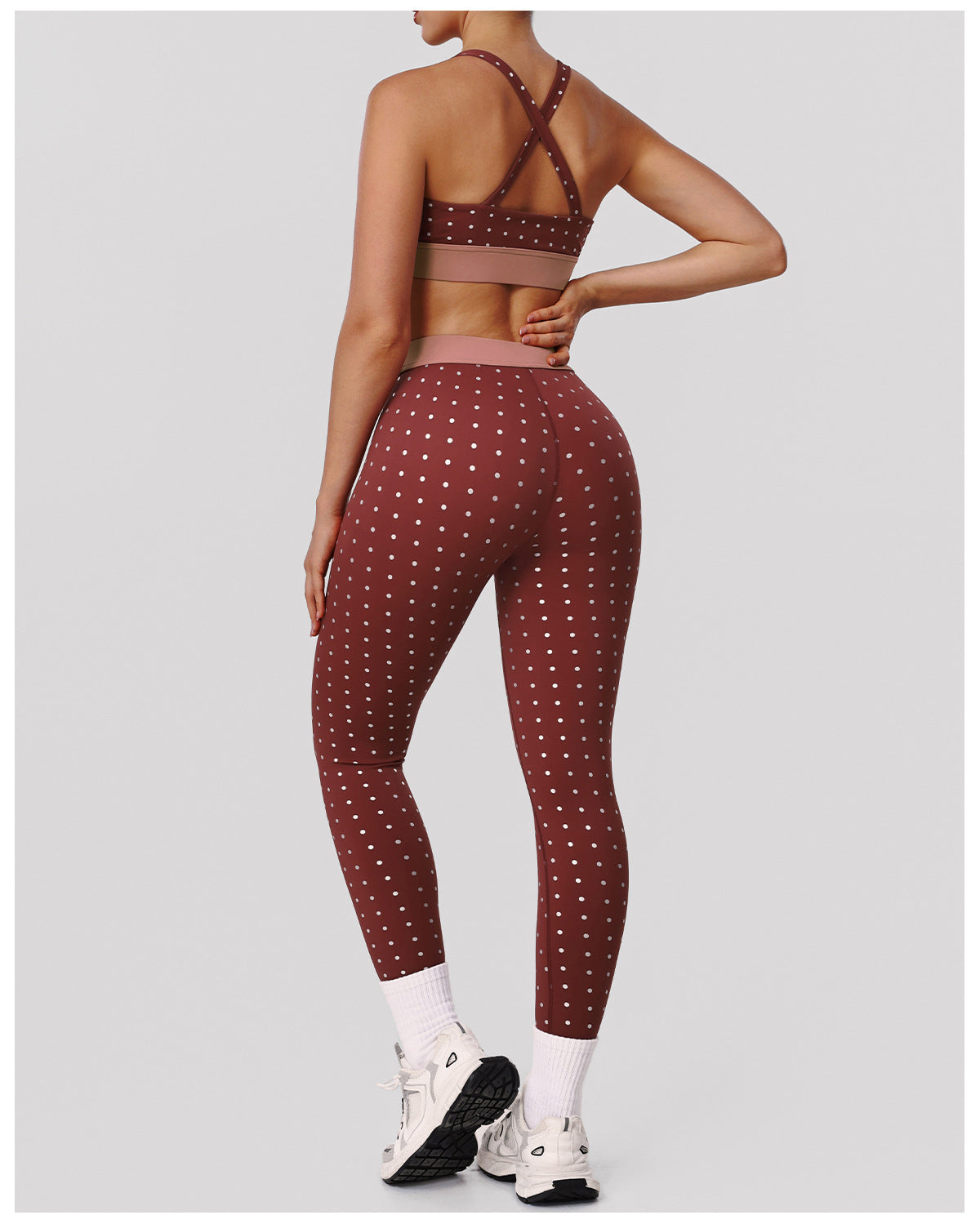 Dotted Prints Two Piece Sets Yoga Clothes Sexy Push up Bra High Elastic Tights Sports Fitness Clothes