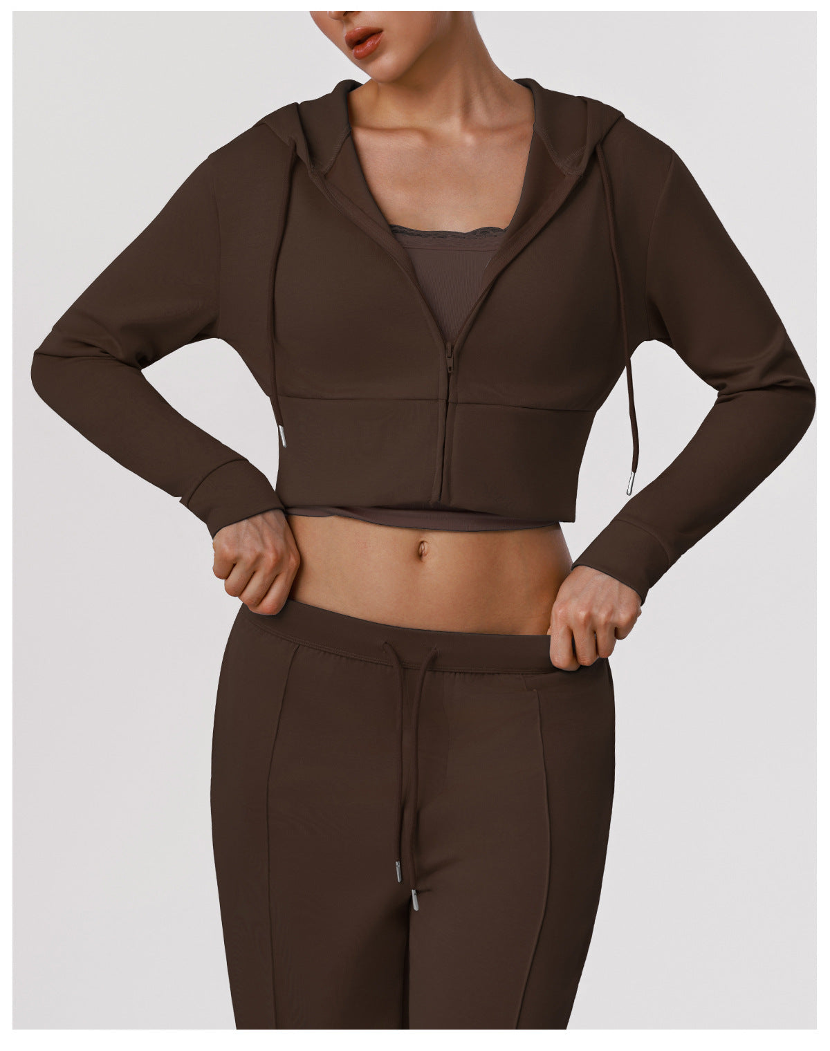 Casual Short Sports Waist Trimming Coat Autumn Winter Zipper Long Sleeve Hooded Sweater Outdoor Riding Running