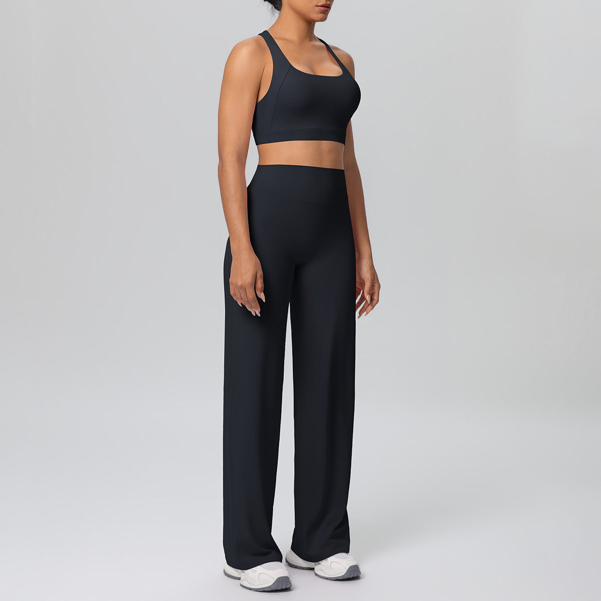 Solid Color Vest Shockproof Push up Cross Strap Bra Nude Feel Straight Leg Pants Yoga Pants Workout Exercise Outfit